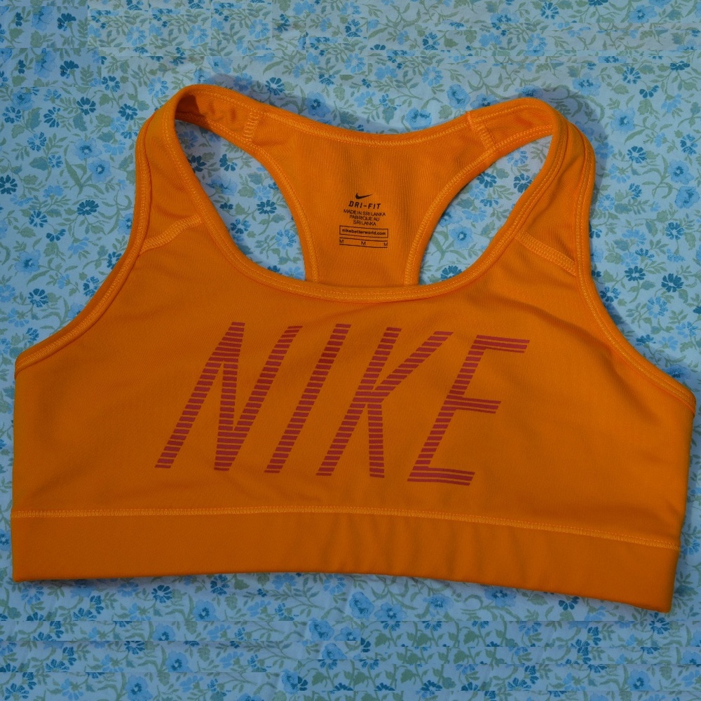Nike Dri-Fit Sports Bra Orange Logo Size Medium